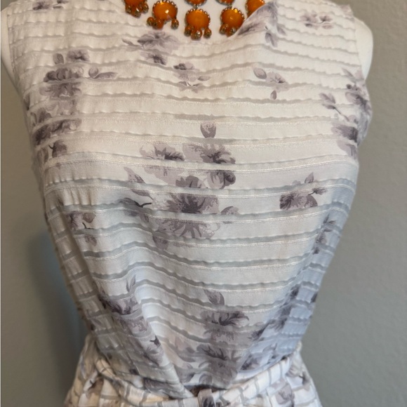 Light stripe cherry blossom A shape dress with belt - Picture 2 of 6